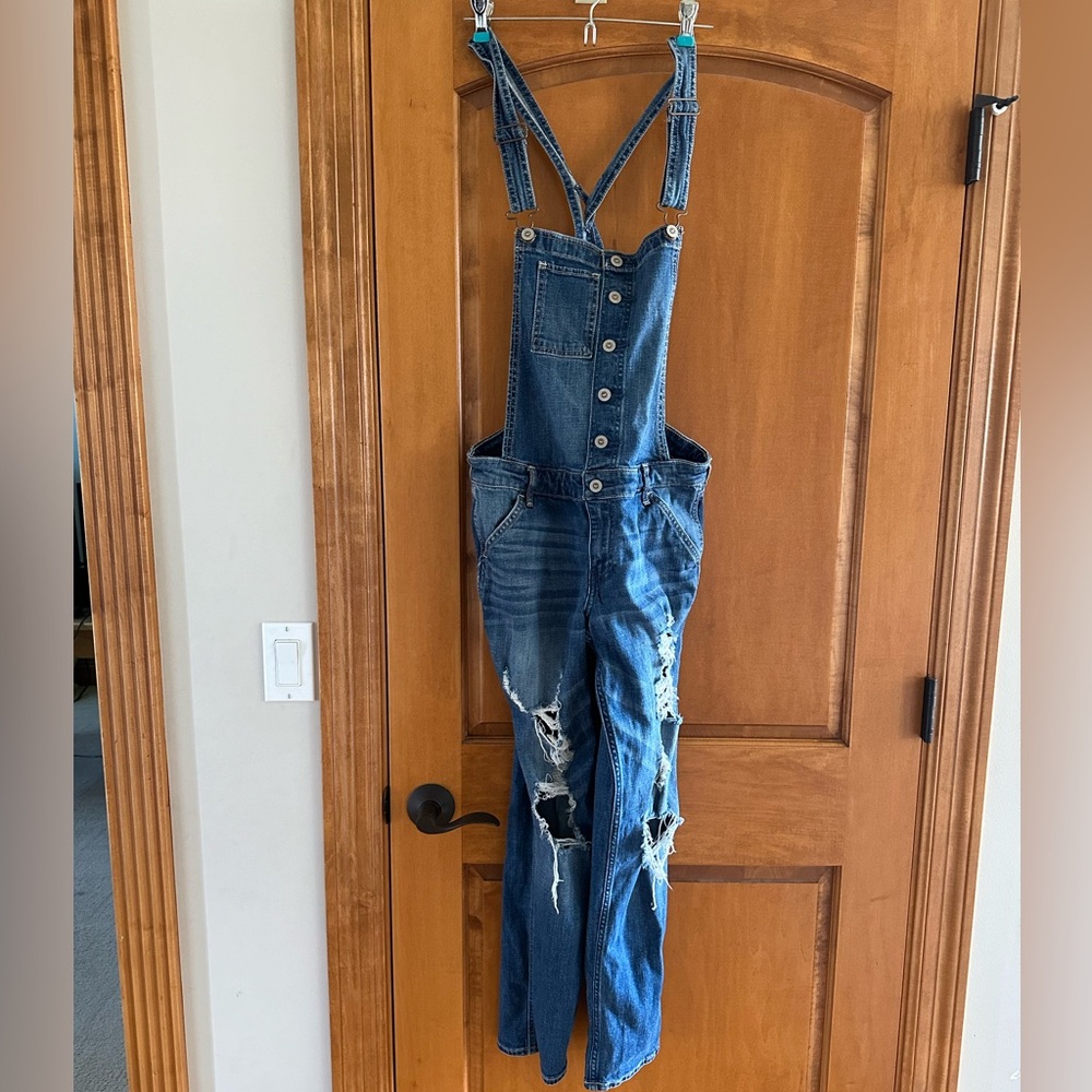 Hollister Distressed Blue Denim Overalls